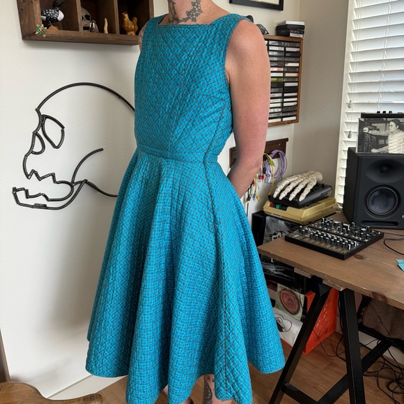 Vintage 50s 60s Handmade Quilted Sleeveless Fit and Flare Swing Dress ~ Size S - Picture 4 of 8